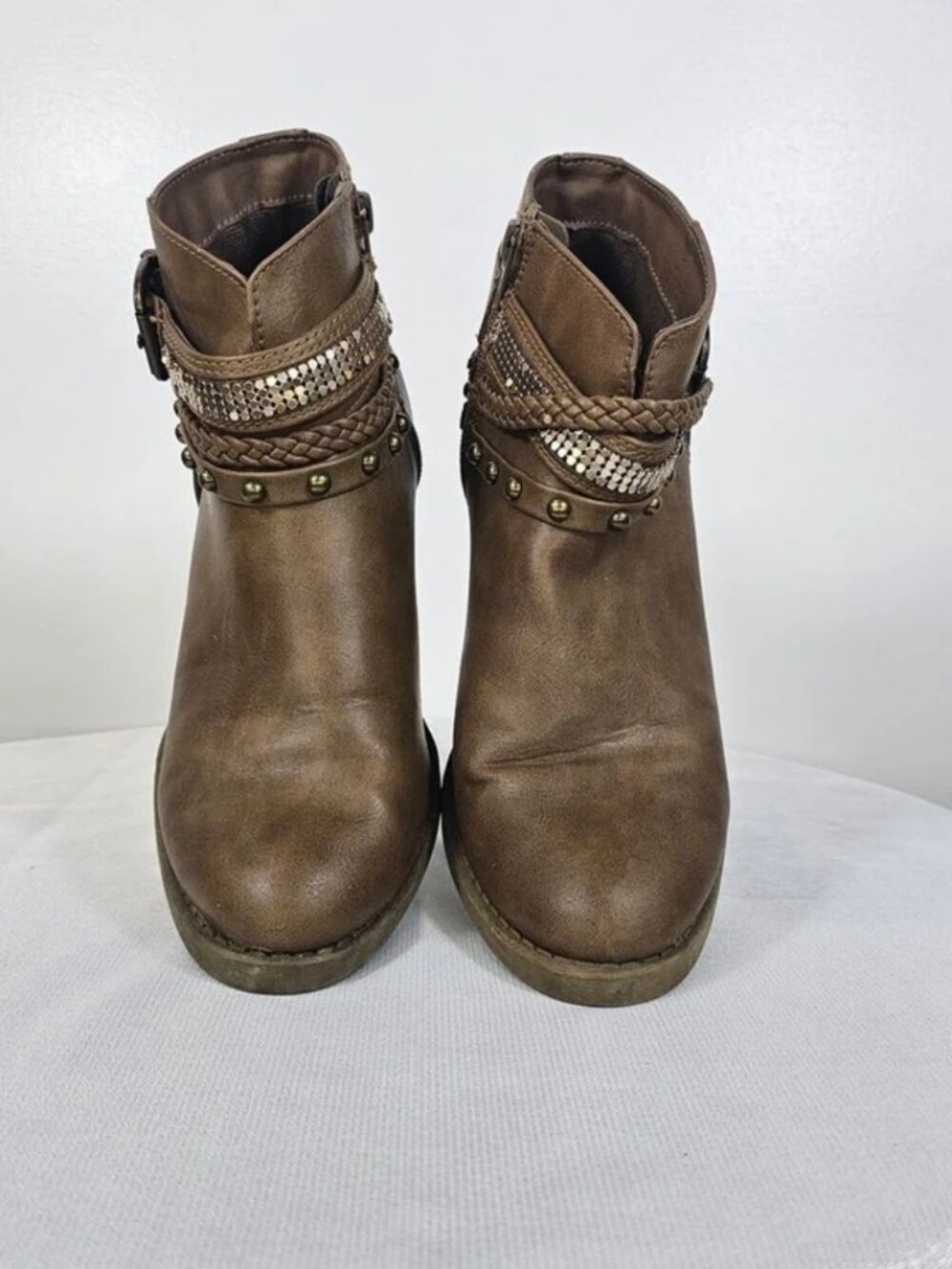 Brown Ankle Boots with Studded Detail